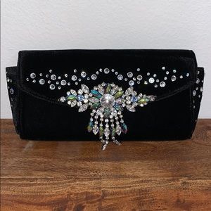 Charm and Luck Black Rhinestone Clutch Purse